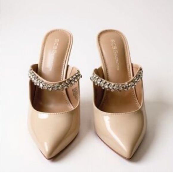 BCBGeneration Shoes - BCBG generation - Nude patent beige pointed toe rhinestone heels